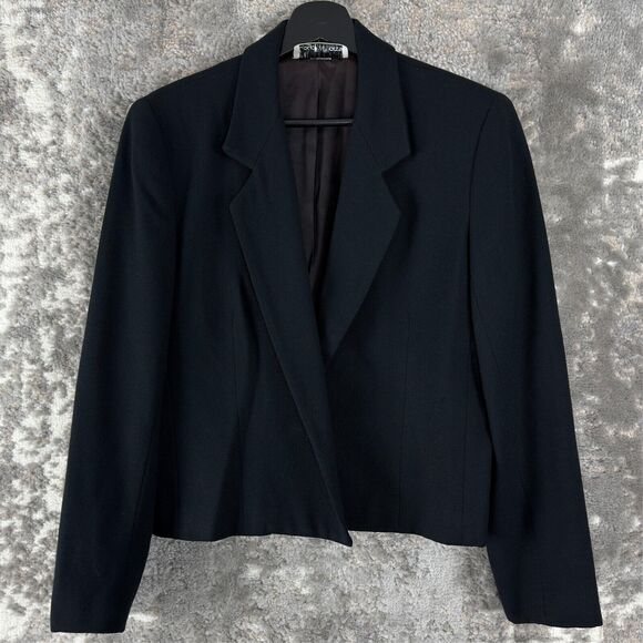 Lloyd Williams Size 8 Open Front Notched Blazer Jacket Black Long Sleeve Lined - Picture 1 of 7